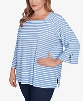 Ruby Rd. Plus Size Ribbon Stripe Laced Sleeve Top