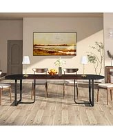 Tribesigns 70.86" Modern Oval Dining Table with Walnut and Black Finish Splicing Board, Curved Kitchen Tables for 6-8, Large Dining Room Table with St