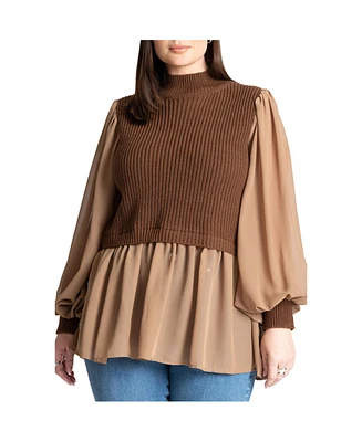 Eloquii Women's Plus Twofer Sweater With Chiffon