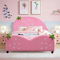 Gouun Kids Children Upholstered Berry Pattern Toddler Bed