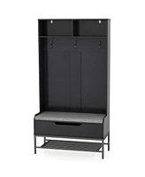 Costway 69" Tall Hall Tree with Seat Cushion Open Compartments Hooks Lift-top Storage