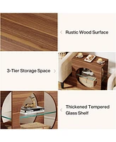 Tribesigns Narrow End Table for Living Room, 3-Tier Wood Side Table with Adjustable Tempered Glass Storage Shelf, 23.6" Modern Bedside Table Nightstan
