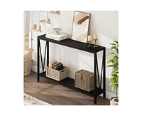 gaomon Entryway Table, Industrial Console Table with V Design, 43" 2 Tier Sofa Table with Storage, Narrow Console Table for Entryway Living Room