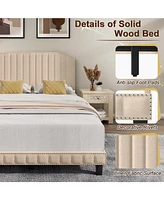 Gouun Heavy Duty Upholstered Bed Frame with Rivet Headboard-Full Size