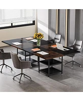 Tribesigns 47-Inch Square Conference Table, Wood Seminar Table with Storage and Splicing Tabletop, Business Furniture Boardroom Desk for Meeting Confe