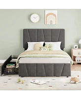 gaomon Twin Size Bed Frame with Adjustable Headboard and 4 Storage Drawers, Upholstered Platform Bed Frame