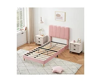 gaomon Pink Twin Bed Frame, Velvet Upholstered Platform Bed Frame with Headboard, Strong Wooden Slats, Noise-Free,No Box Spring Needed, Easy Assembly