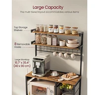 Slickblue Bakers Rack with Power Outlet – Microwave Stand & Coffee Bar with 4 Ac Outlets, Adjustable Shelves, 8 S-Hooks, Basket & Spice Racks