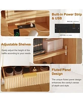 gaomon Makeup Vanity Desk with Lights & Power Outlet, Big Modern Fluted Vanity Desk with 30" Hd Lighted Mirror, 5 Drawers and Storage Shelf，Dre
