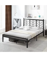 Gouun Queen Size Platform Bed with Headboard and Metal Frame-Queen Size