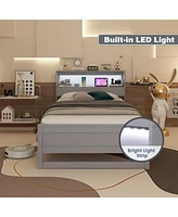 Gouun Twin Size Bed Frame with Storage Headboard and Charging Station