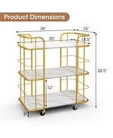 Gouun 3-Tier Metal Kitchen Storage Serving Cart Trolley with Marble Tabletop and Handles