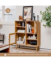 Gouun Rattan Buffet Cabinet with 2 Doors and 2 Cubbies