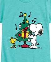 Peanuts Big Girls Snoopy Christmas Tree Graphic Short Sleeve Tee