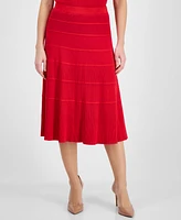 T Tahari Women's Mixed-Rib Tiered Flared Midi Skirt