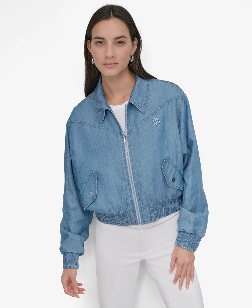 Dkny Women's Chambray Zip-Front Bomber Jacket