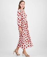 T Tahari Women's Printed Faux-Wrap Long-Sleeve Midi Dress