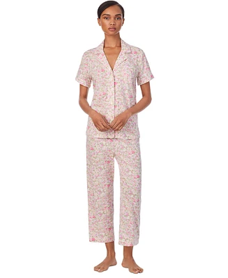 Lauren Ralph Lauren Petite 2-Pc. Short-Sleeve Notch-Collar Cropped-Pant Pajama Set