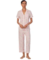 Lauren Ralph Lauren Petite 2-Pc. Short-Sleeve Notch-Collar Cropped-Pant Pajama Set