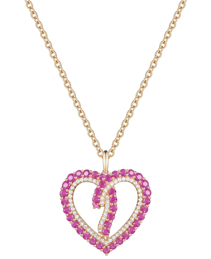 Ruby (3/4 ct. t.w.) & Diamond (1/4 ct. t.w.) Wrap Style Open Heart 18" Pendant Necklace in 14k Gold