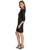 Donna Karan New York Women's Asymmetric-Neck Elbow-Sleeve Dress