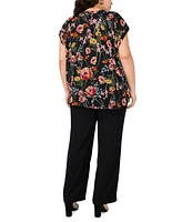 Vince Camuto Plus Floral-Print V-Neck Blouse