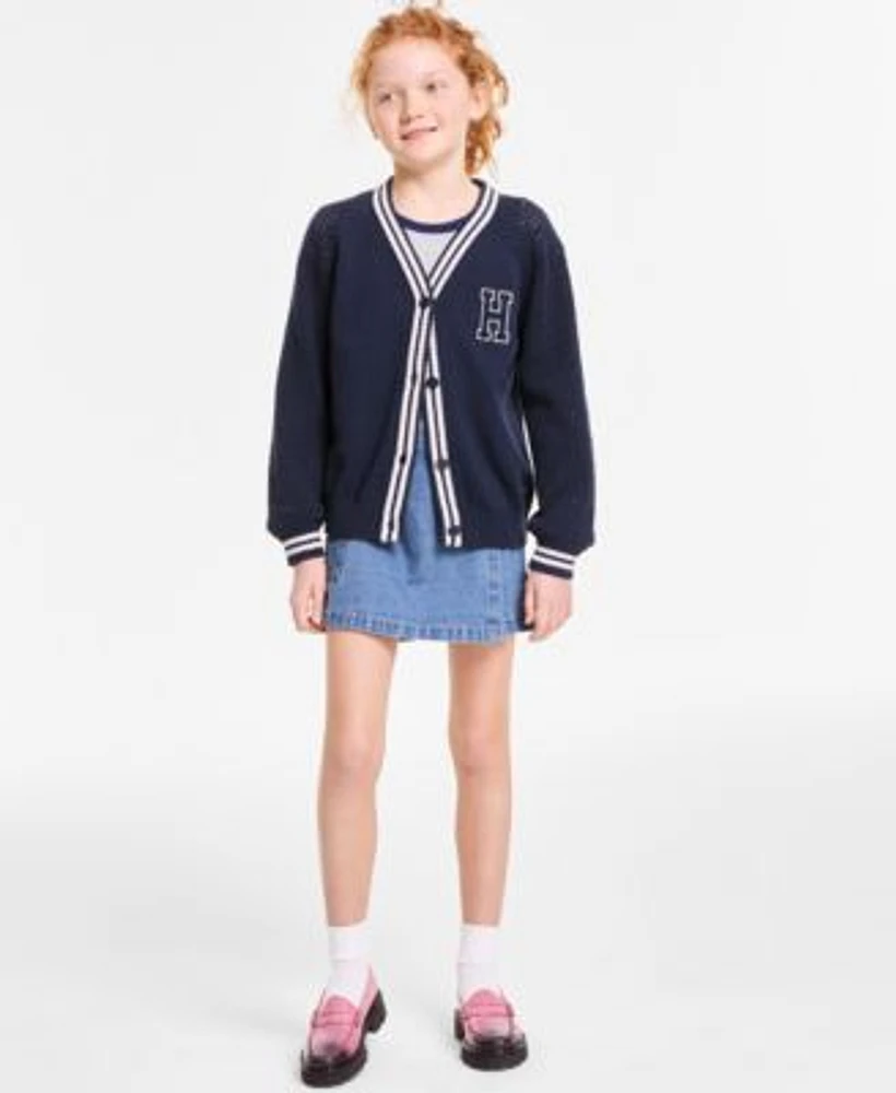 Tommy Hilfiger Big Girls Long Sleeve Varsity Cardigan Denim Wrap Cargo Skort