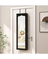 Gouun Lockable Wall Mounted Mirror Jewelry Armoire with 5 LEDs and 6 Drawers