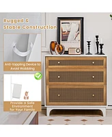 Costway 3-Drawer Rattan Dresser Modern Closet Chest Storage Cabinet Living Room Entryway