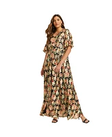 June + Vie Plus Metallic Printed Maxi Dress