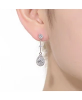 Genevive Sterling Silver White Gold Plated with Clear Pear & Round Cubic Zirconia Accent Chandelier Earrings