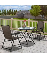 Gouun 2 Pieces Folding Sling Chairs with Smooth Armrests and Adjustable Back for Patio
