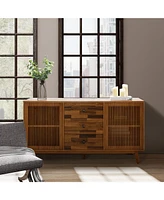Hulala Home Crrillus Mid-century 58'' Wide 3 Drawer Sideboard with Slatted Doors