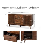 Hulala Home Crrillus Mid-century 58'' Wide 3 Drawer Sideboard with Slatted Doors