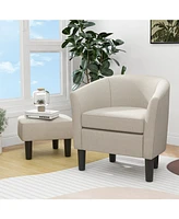 Gouun Barrel Club Chair with Ottoman Set Linen Fabric Accent Chair with Footrest