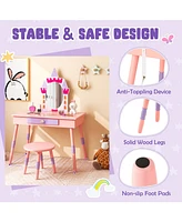 Gouun Kids Princess Vanity Table and Stool Set with Drawer and Mirror