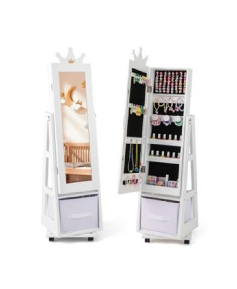 Gouun Kids Jewelry Armoire Cabinet with Swivel Base Lockable Universal Wheels
