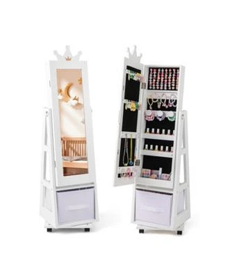 Gouun Kids Jewelry Armoire Cabinet with Swivel Base Lockable Universal Wheels