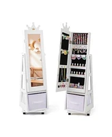 Gouun Kids Jewelry Armoire Cabinet with Swivel Base Lockable Universal Wheels