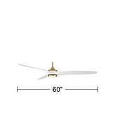 Casa Vieja 60" La Jolla Surf Modern Indoor Ceiling Fan 3 Blade Led Light Remote Control Soft Brass Finish White Blades Bedroom Living Room Kitchen Din