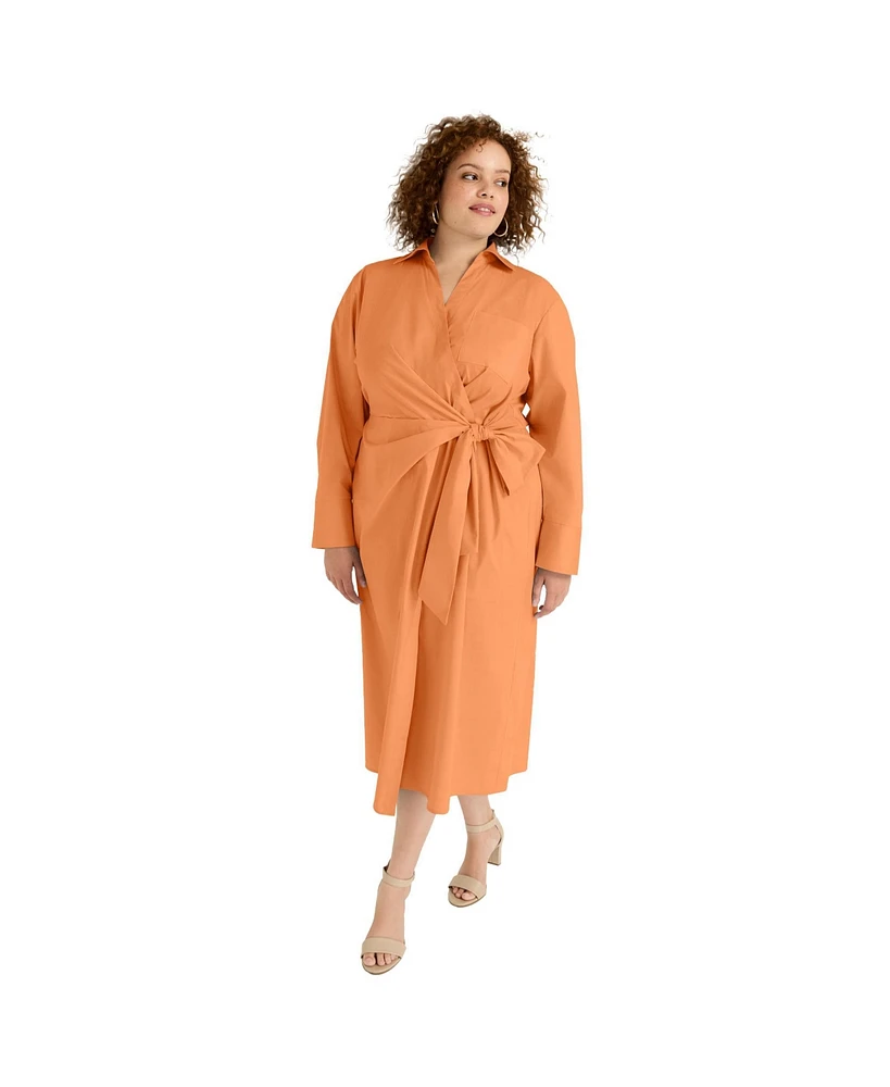 June + Vie Plus Size June + Vie Collared Midi Wrap Dress