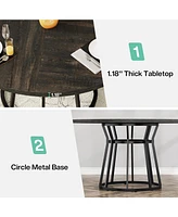 Tribesigns Round Dining Table for 4 People, Circle Room with Metal Base, 47.2-Inch Kitchen Dinner Living Din