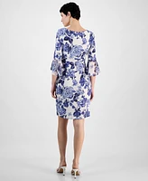 Connected Women's Printed Side-Tab Bell-Sleeve Dress