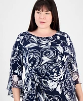 Connected Plus Ruched Side-Tab 3/4-Sleeve Dress