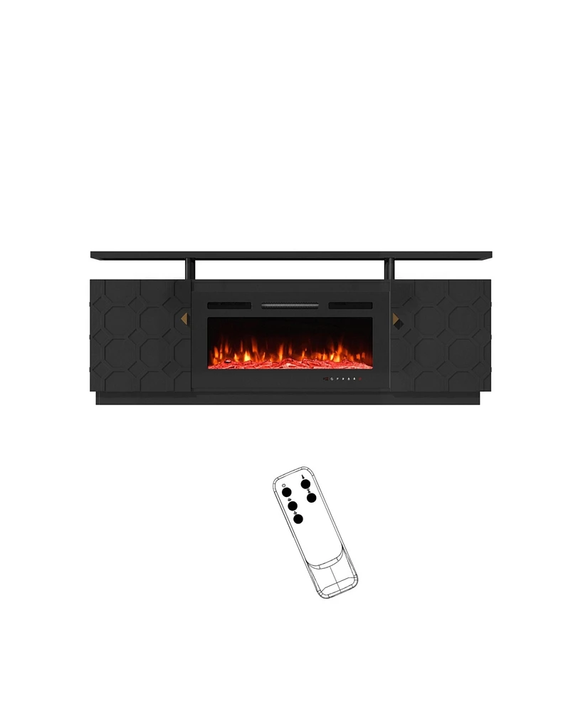 Mondawe 70" Tv Stand with 36" Electric Fireplace With Remote Control,White