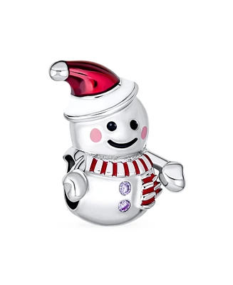 Bling Jewelry Christmas Charm Bead Red Santa Hat & Snowman for Bracelet Sterling Silver