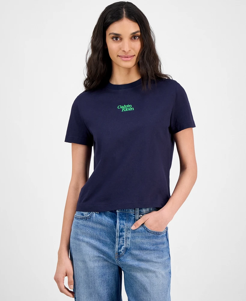 Calvin Klein Jeans Women's Flocked Logo Slim T-Shirt