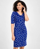Connected Women's Polka-Dot Drape-Neck Sheath Dress