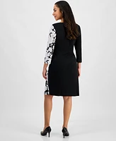 Connected Petite Printed 3/4-Sleeve Sheath Dress