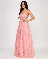 Say Yes Junors' Illusion-Front Lace-Up-Back Glitter Gown, Created for Macy's